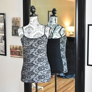FLORAL LACE CAMI, GRAY & BLACK